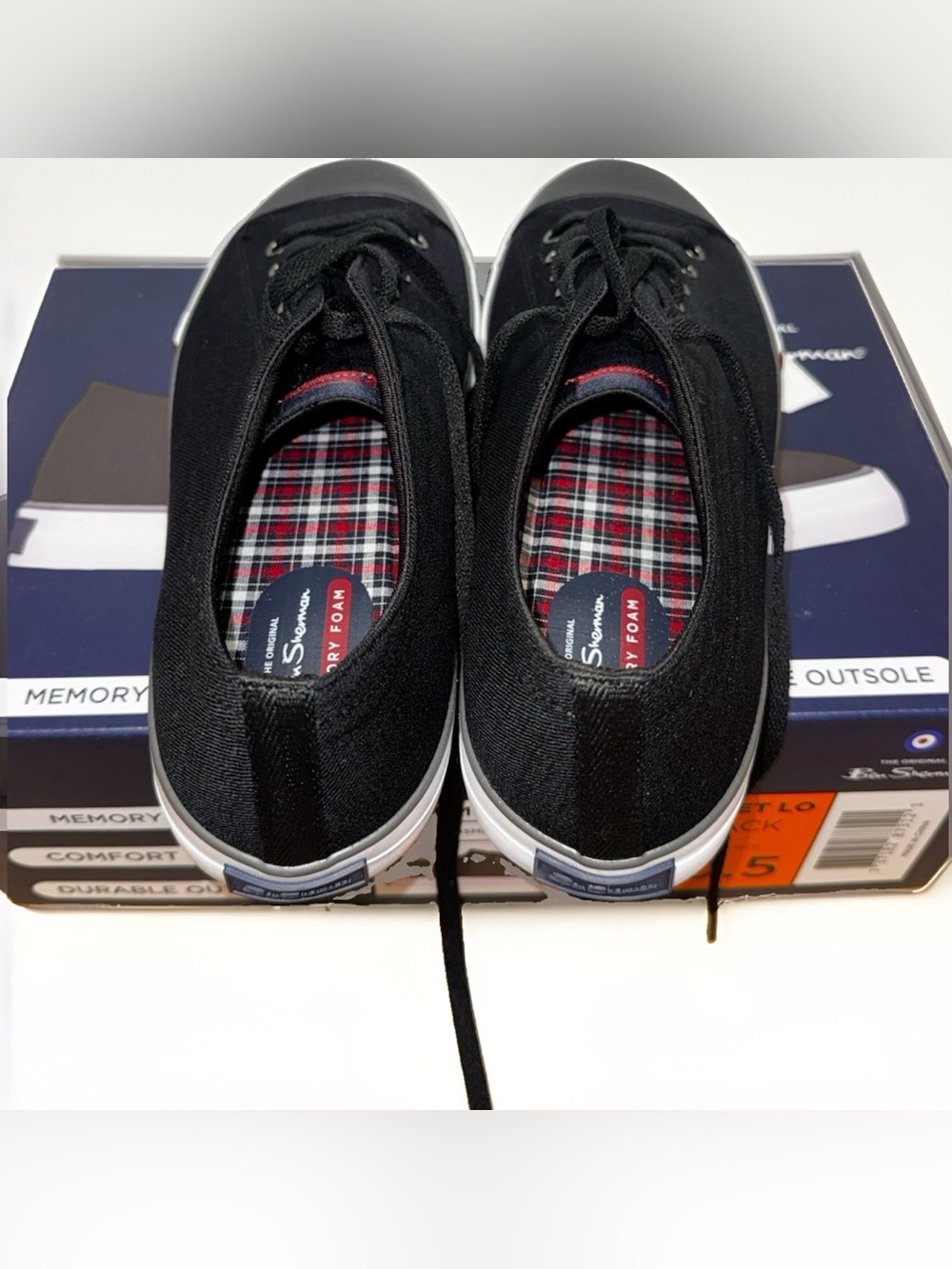 Ben Sherman Men's Canvas Shoe Memory Foam Black Size 10.5-11, Dorset Lo, Comfor